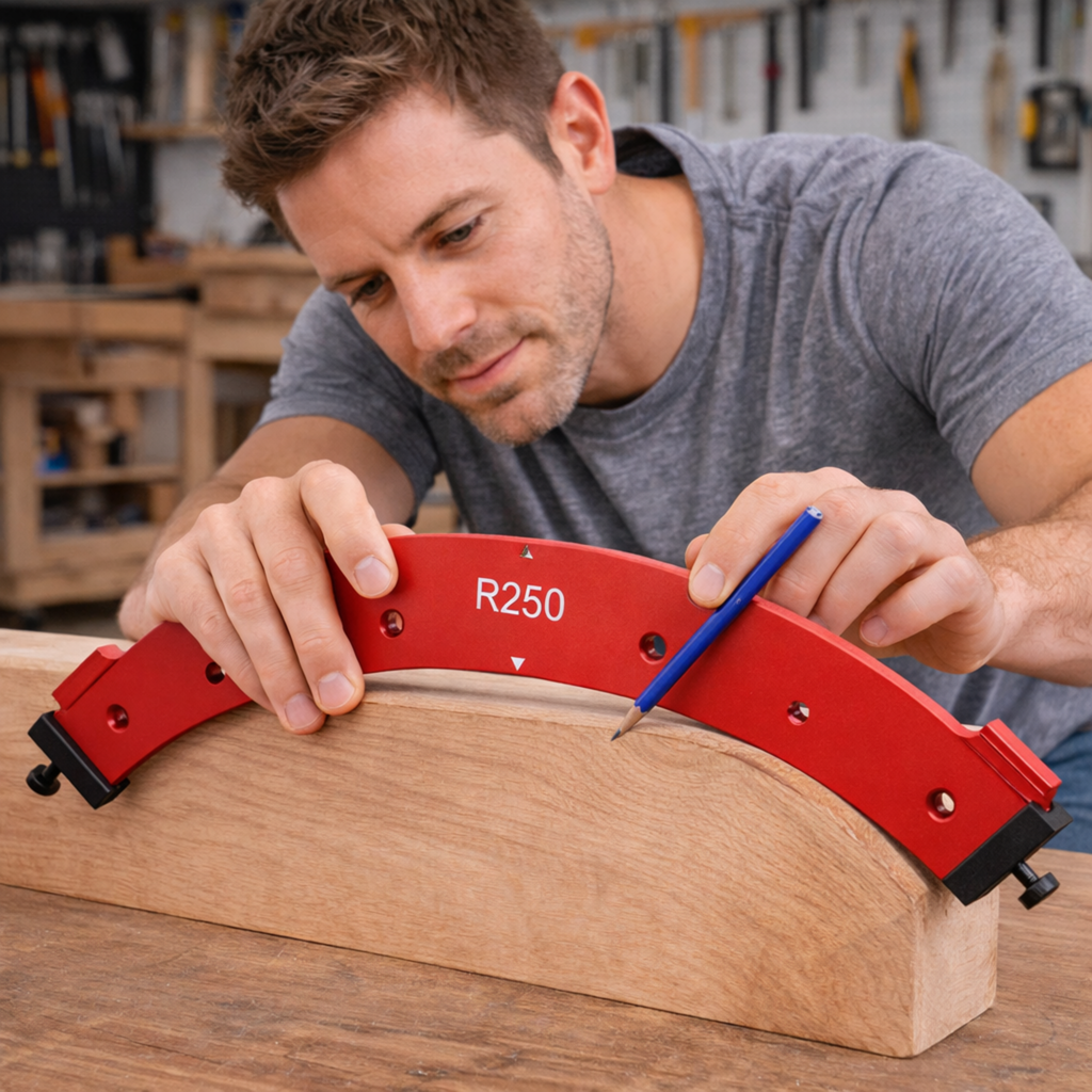 Woodworking Router Radius Template Jig – R100 to R300 Arc Angle Positioning Guide Reusable Corner Tool