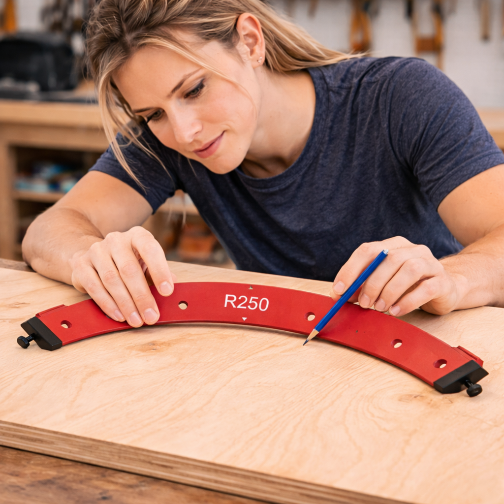 Woodworking Router Radius Template Jig – R100 to R300 Arc Angle Positioning Guide Reusable Corner Tool