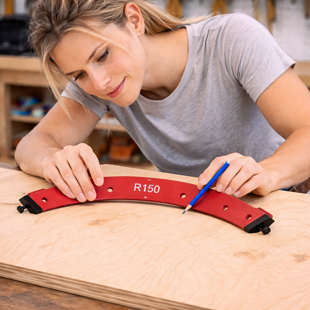 Woodworking Router Radius Template Jig – R100 to R300 Arc Angle Positioning Guide Reusable Corner Tool