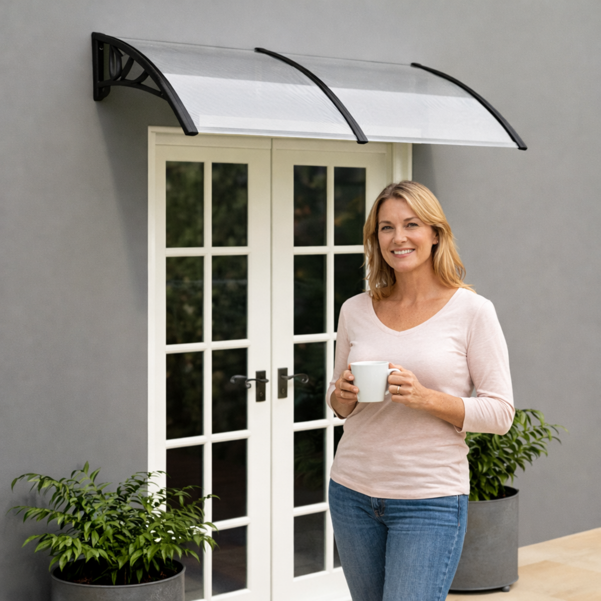 Door & Window Rain Cover Eaves – Household Outdoor Weather Shield with Durable Black Bracket Support