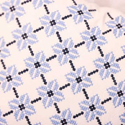 Luxury Fassi Embroidered Pillow Cover 20×20 | Ivory & Blue All-Over Star Pattern, Lined Heirloom Cushion