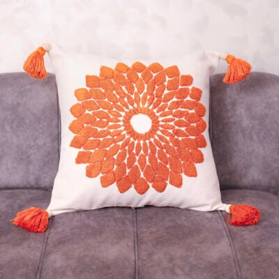 Handwoven Embroidered Pillow Cover 20×20 Boho Tufted