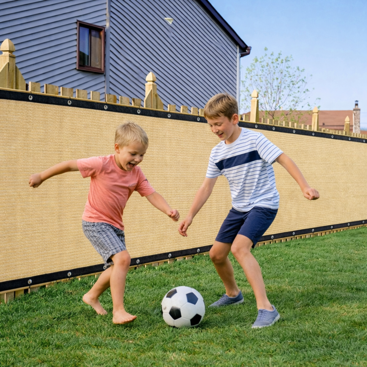 Privacy Fence Screen - 5.9 ft x 49.2 ft Beige Windscreen Mesh, Up to 90% Shade, Grommets on Both Long Edges for Patio, Balcony & Backyard