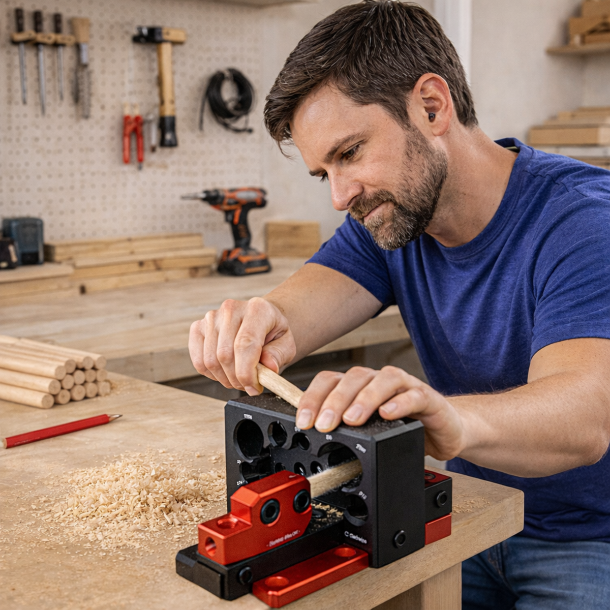 Adjustable Dowel Maker Jig – 8mm–20mm Woodworking Drill Milling Tool with Carbide Blades for Precision Round Rod Crafting