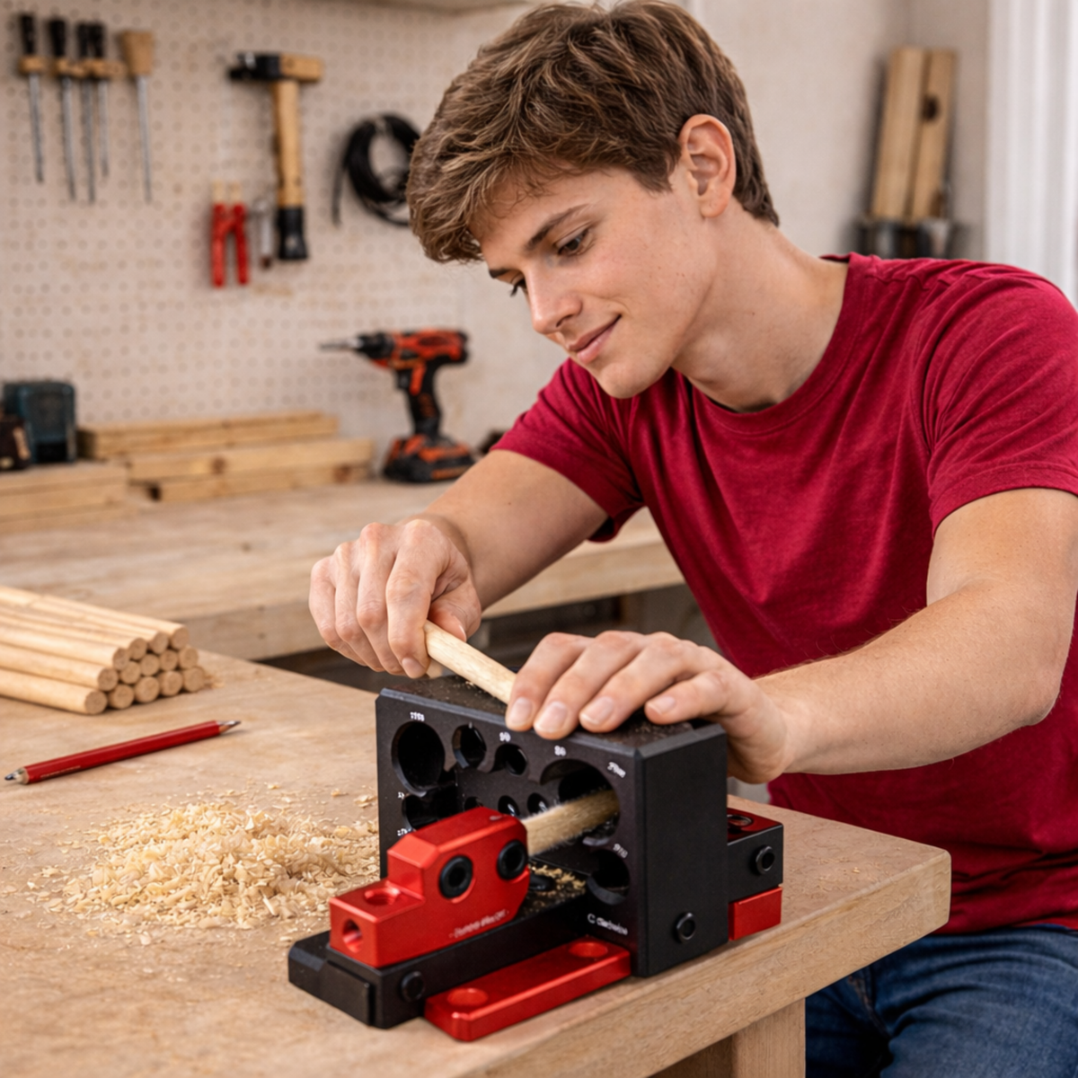 Adjustable Dowel Maker Jig – 8mm–20mm Woodworking Drill Milling Tool with Carbide Blades for Precision Round Rod Crafting