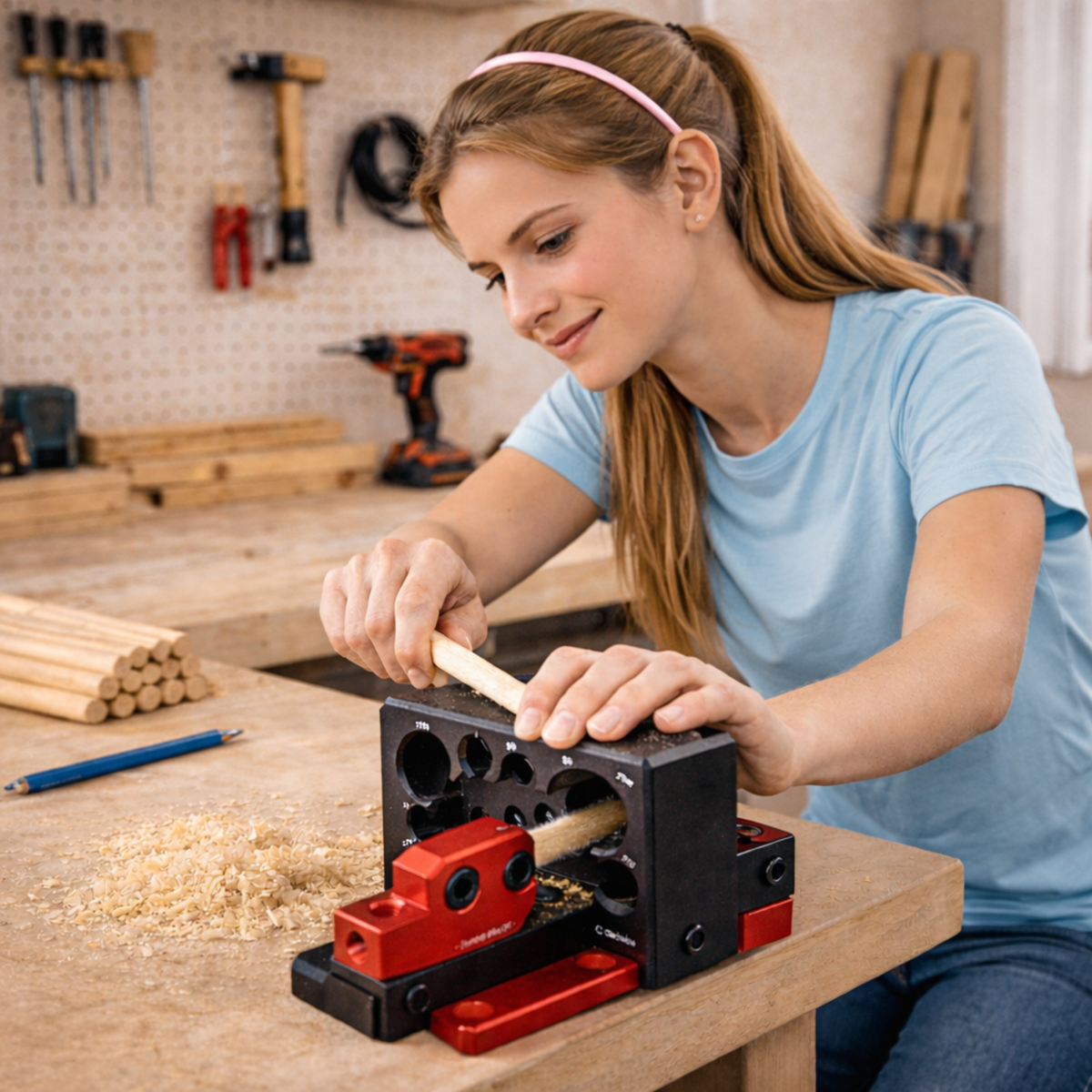 Adjustable Dowel Maker Jig – 8mm–20mm Woodworking Drill Milling Tool with Carbide Blades for Precision Round Rod Crafting