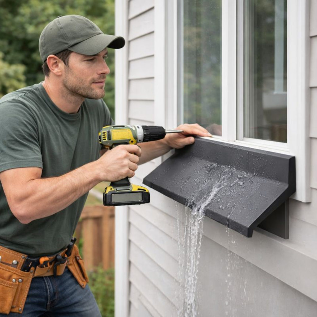 Aluminum Window Water Deflector – Rain Blocking Flashing Board Waterproof Edge Seal Strip for Home Windows, Preventing Rain Leakage and Water Damage