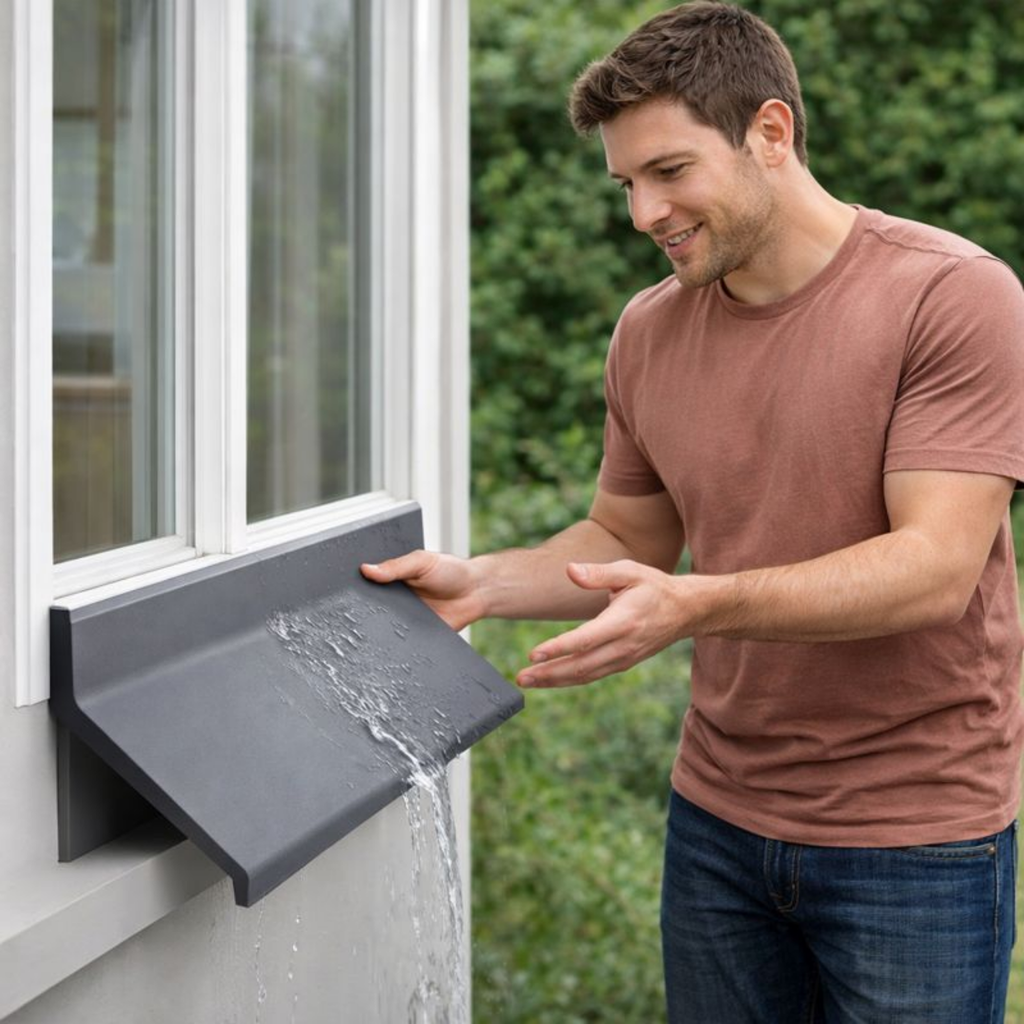 Aluminum Window Water Deflector – Rain Blocking Flashing Board Waterproof Edge Seal Strip for Home Windows, Preventing Rain Leakage and Water Damage