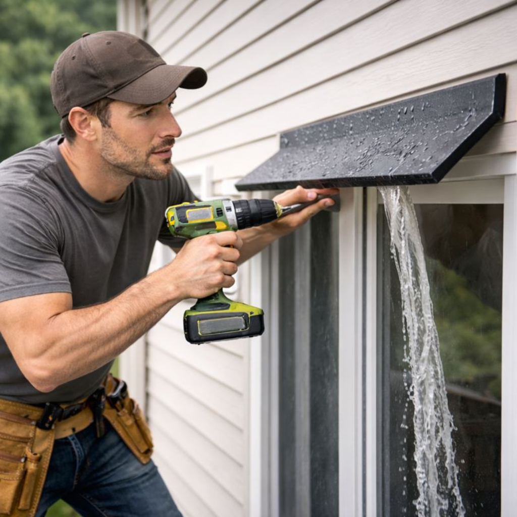 Aluminum Window Water Deflector – Rain Blocking Flashing Board Waterproof Edge Seal Strip for Home Windows, Preventing Rain Leakage and Water Damage
