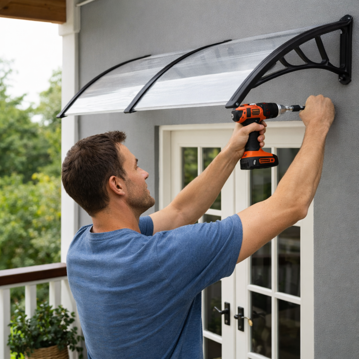 Door & Window Rain Cover Eaves – Household Outdoor Weather Shield with Durable Black Bracket Support