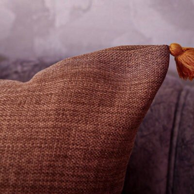 Fassi Embroidered Linen Pillow Cover 20×20 | Chocolate Brown & Amber Moroccan Cushion