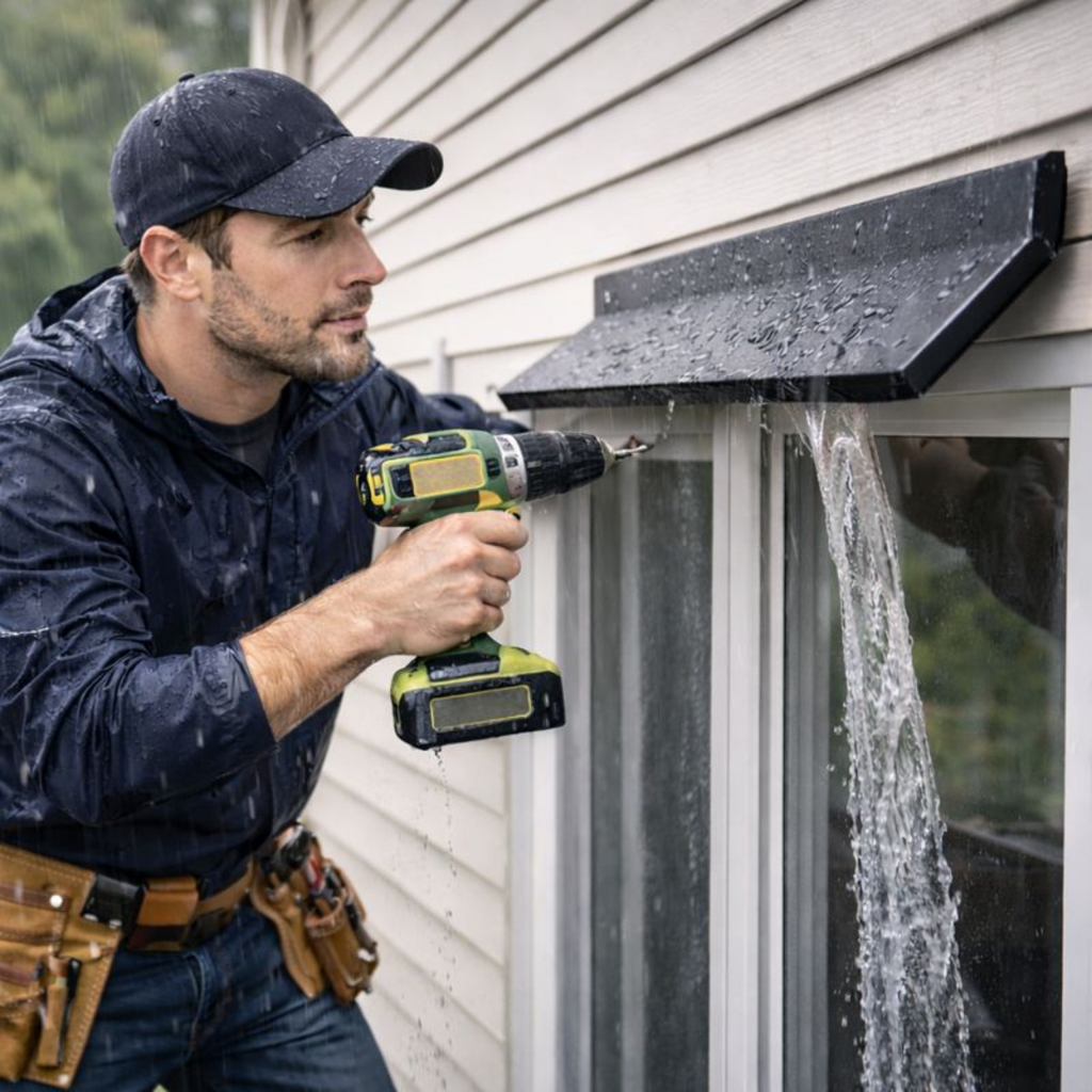 Aluminum Window Water Deflector – Rain Blocking Flashing Board Waterproof Edge Seal Strip for Home Windows, Preventing Rain Leakage and Water Damage