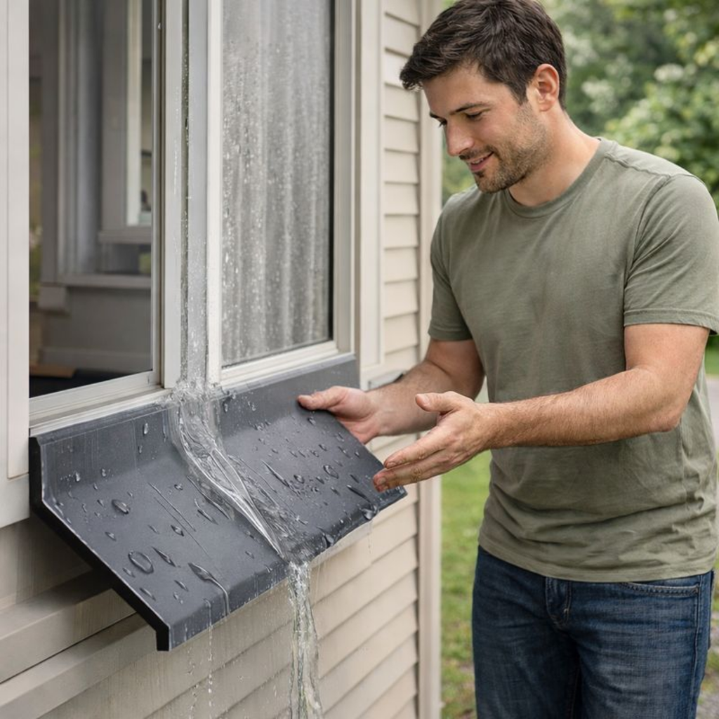 Aluminum Window Water Deflector – Rain Blocking Flashing Board Waterproof Edge Seal Strip for Home Windows, Preventing Rain Leakage and Water Damage