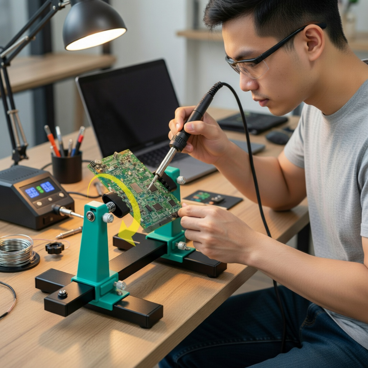 Adjustable PCB Holder 360° Rotation – Printed Circuit Board Soldering Clamp Stand Repair Tool 0-200/300MM
