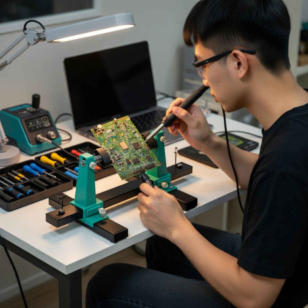 Adjustable PCB Holder 360° Rotation – Printed Circuit Board Soldering Clamp Stand Repair Tool 0-200/300MM