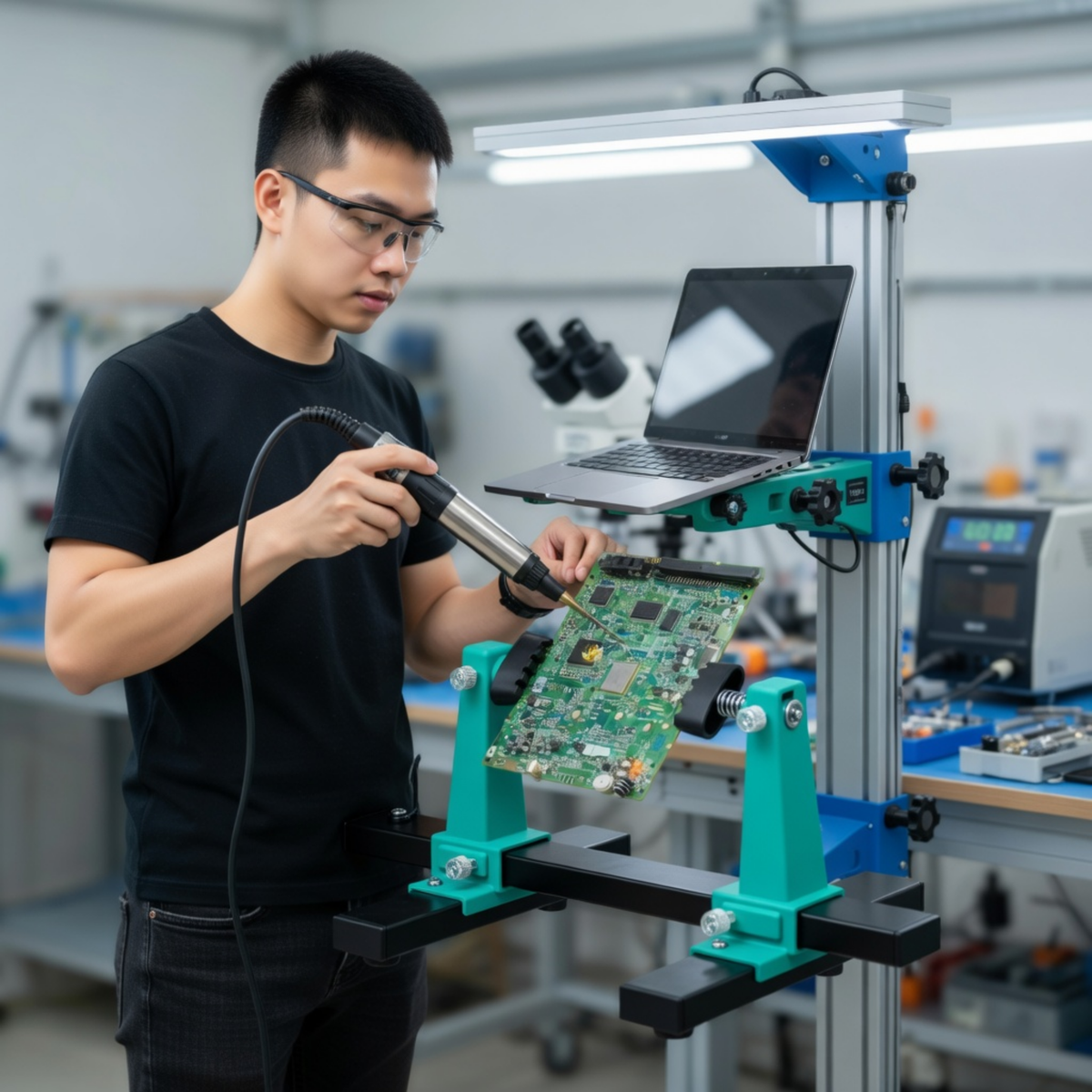 Adjustable PCB Holder 360° Rotation – Printed Circuit Board Soldering Clamp Stand Repair Tool 0-200/300MM