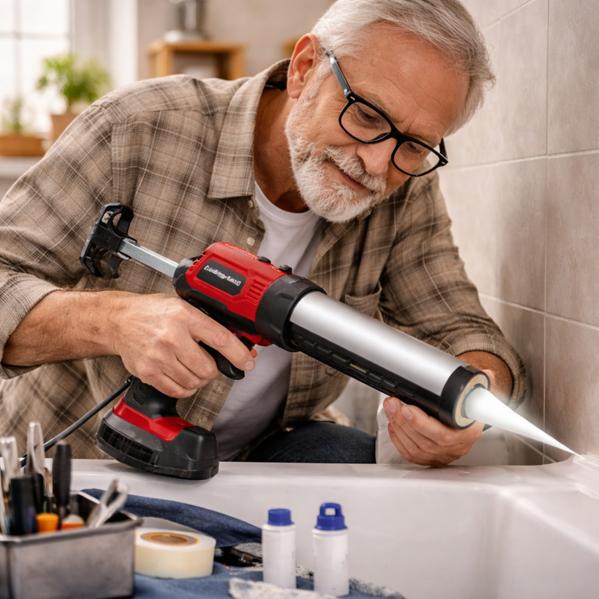 Wireless Electric Glue Gun with Four Speeds – 18V Battery Powered Caulking Tool for Doors Windows Craft Repair