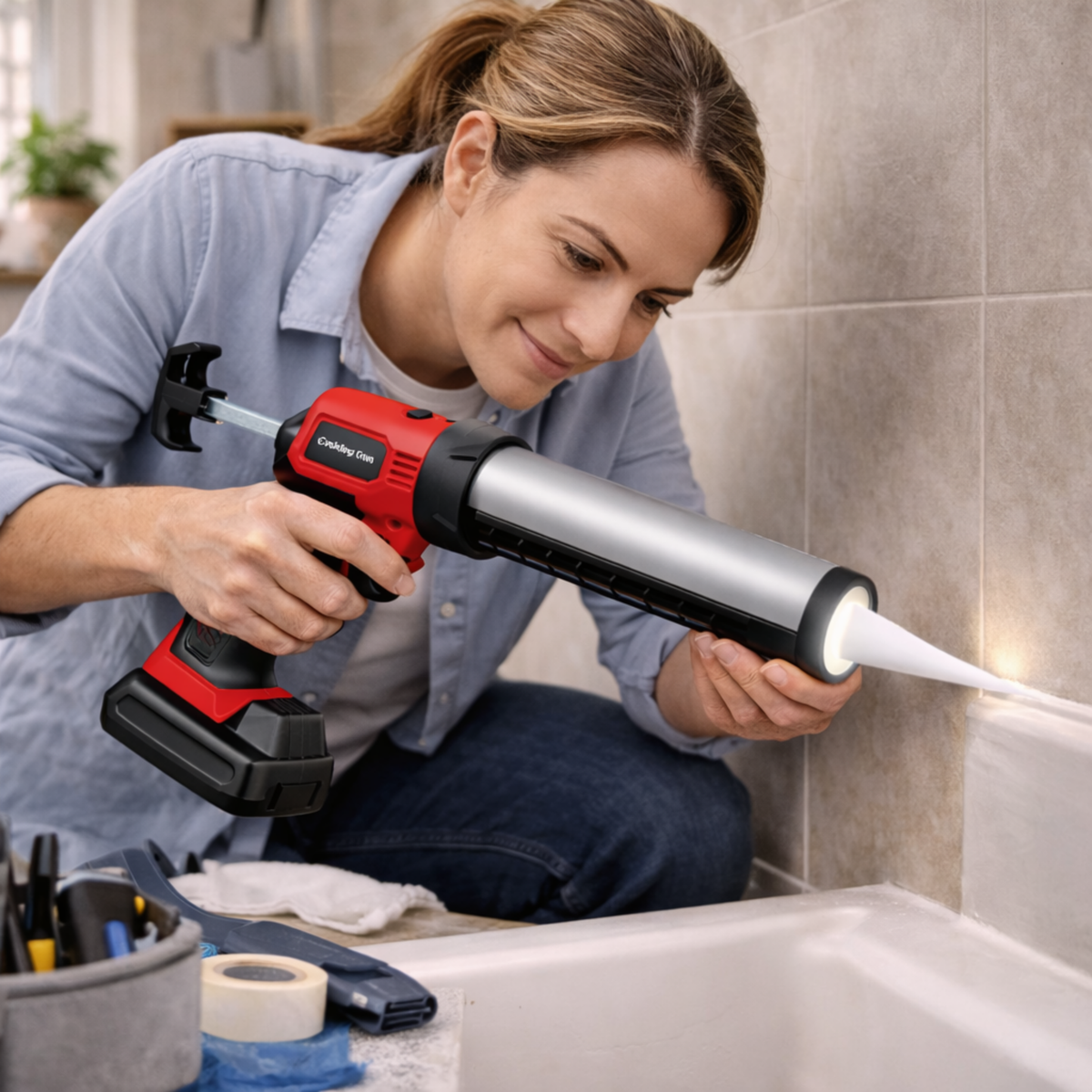 Wireless Electric Glue Gun with Four Speeds – 18V Battery Powered Caulking Tool for Doors Windows Craft Repair