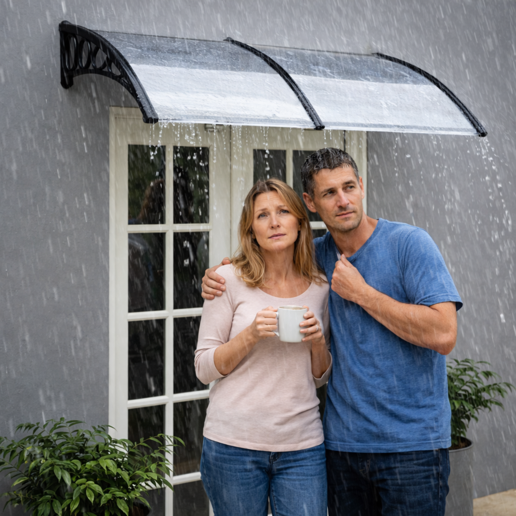 Door & Window Rain Cover Eaves – Household Outdoor Weather Shield with Durable Black Bracket Support