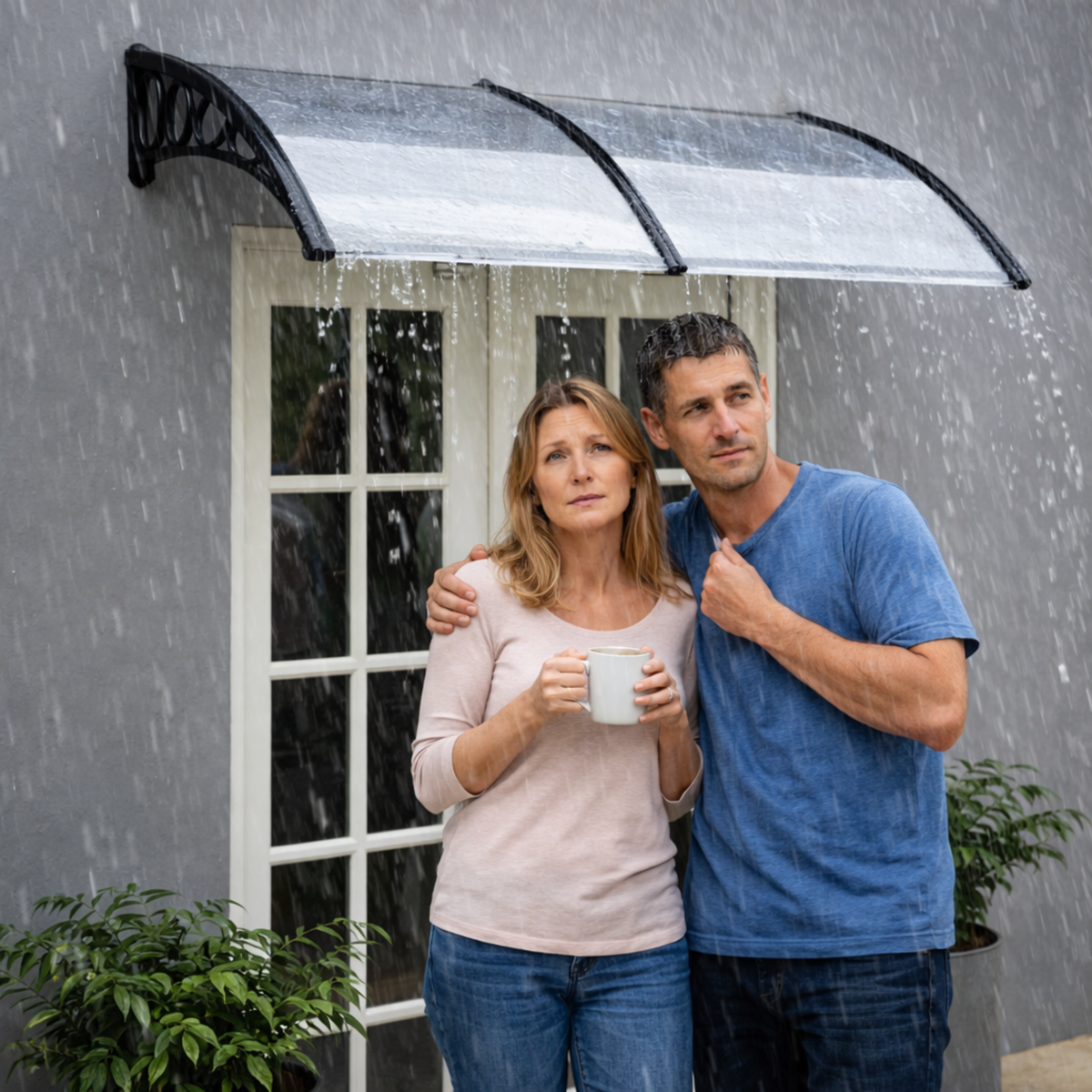 Door & Window Rain Cover Eaves – Household Outdoor Weather Shield with Durable Black Bracket Support