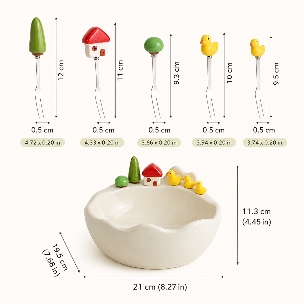Little Quack Fruit Fork Ceramic Bowl Set