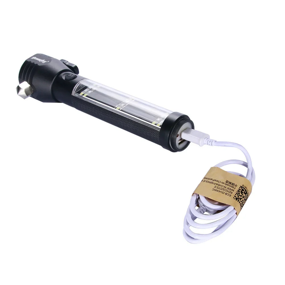 Tactical Solar Flashlight – 10-in-1 USB Rechargeable Survival Tool with SOS Alarm, Glass Breaker & Camping Emergency Kit