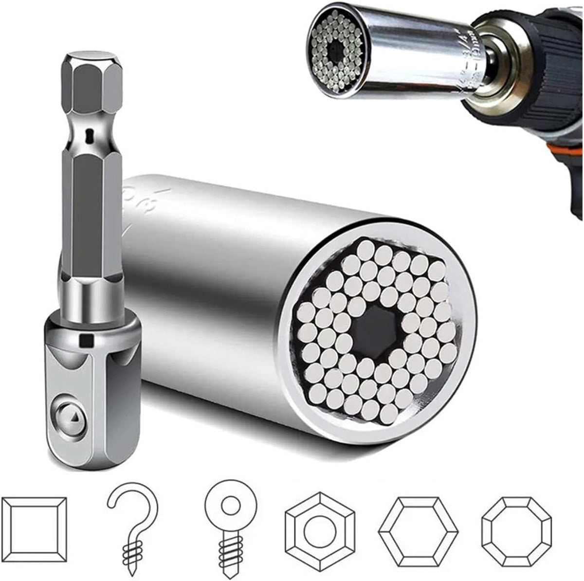 Universal Socket Wrench Adapter Set – 7-19mm Power Drill Magic Grip Multi Tool for Nuts Bolts Repair