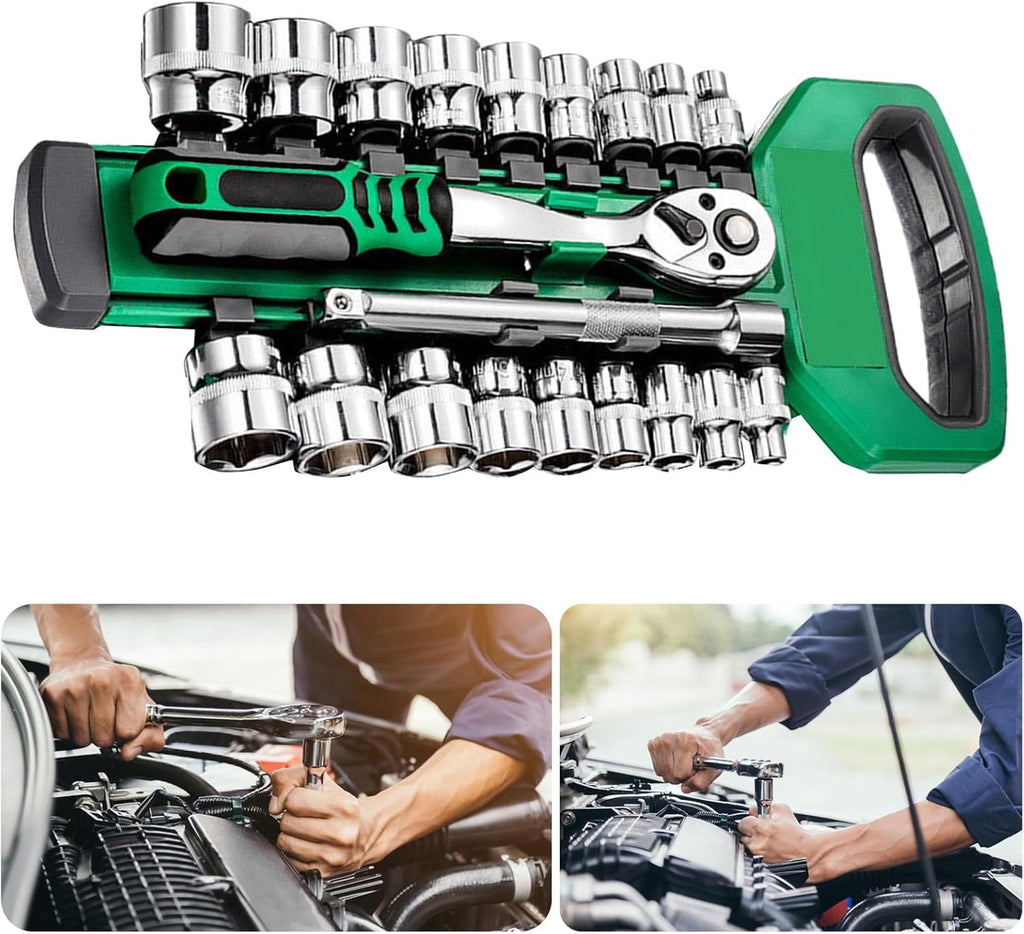 CRV Ratchet Spanner Socket Wrench Set – 1/4" 3/8" 1/2" Automotive Mechanic Tool Kit for Garage DIY Repair