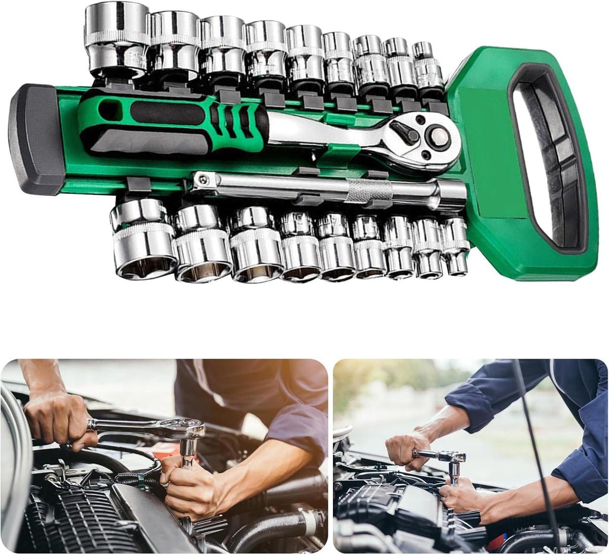 CRV Ratchet Spanner Socket Wrench Set – 1/4" 3/8" 1/2" Automotive Mechanic Tool Kit for Garage DIY Repair