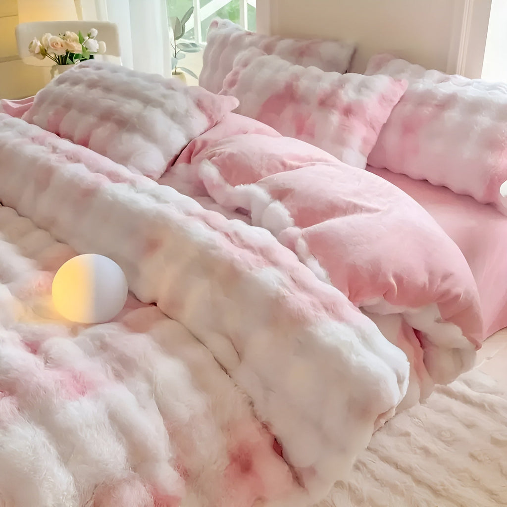 Cozy Plush Bedding Set – Warm and Soft for Autumn & Winter | Reversikaatwe Design in Rabbit Fur & Milk Velvet | kaatw