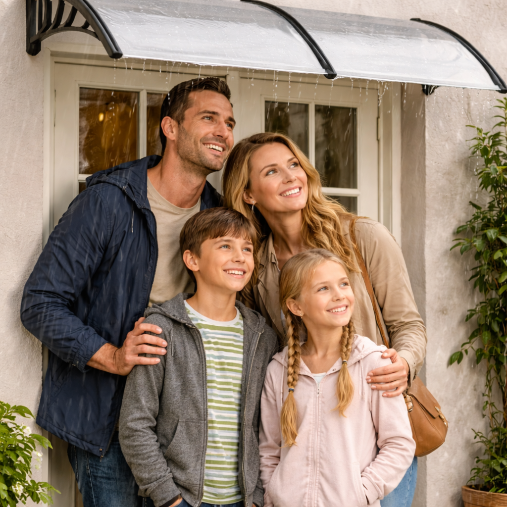 Door & Window Rain Cover Eaves – Household Outdoor Weather Shield with Durable Black Bracket Support