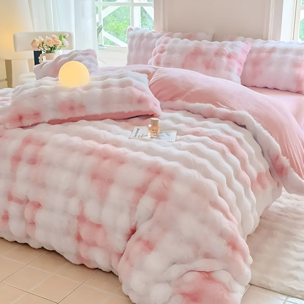 Cozy Plush Bedding Set – Warm and Soft for Autumn & Winter | Reversikaatwe Design in Rabbit Fur & Milk Velvet | kaatw