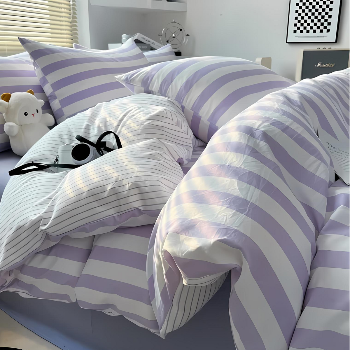 kaatw | Elenorra Classic Striped Bedding Set 4pcs Duvet Cover Sheet