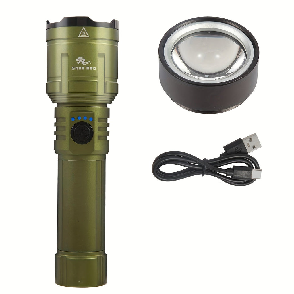 Green Zoom Outdoor Camping Flashlight – Torch with Adjustable Focus & High-Power Beam Capable of Igniting Fire