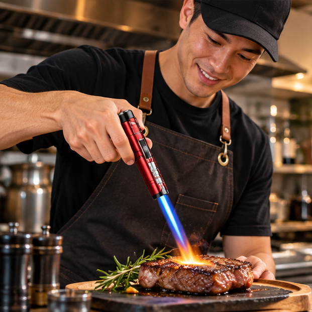 High-Temperature Butane Torch – 1800°C Windproof Jet Flame Lighter with Adjustable Powerful Blue Flame for Outdoor, Cooking and Workshop Use