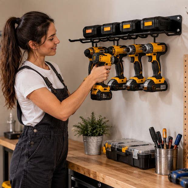 Wall-Mounted Power Tool Rack – Metal Electric Drill Storage Shelf for Garage, Workshop and Organized Tool Storage