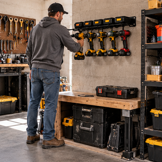Wall-Mounted Power Tool Rack – Metal Electric Drill Storage Shelf for Garage, Workshop and Organized Tool Storage
