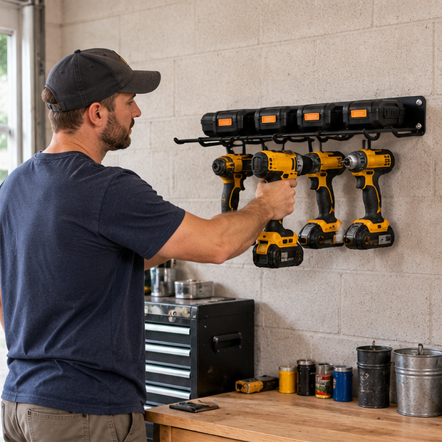 Wall-Mounted Power Tool Rack – Metal Electric Drill Storage Shelf for Garage, Workshop and Organized Tool Storage