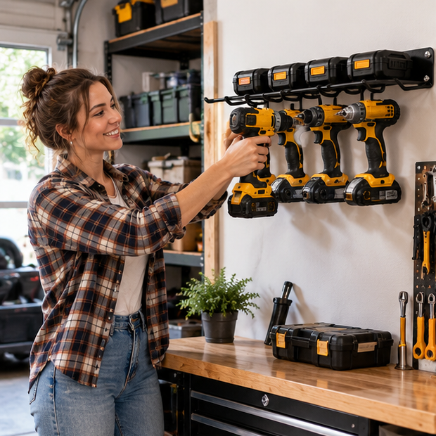 Wall-Mounted Power Tool Rack – Metal Electric Drill Storage Shelf for Garage, Workshop and Organized Tool Storage