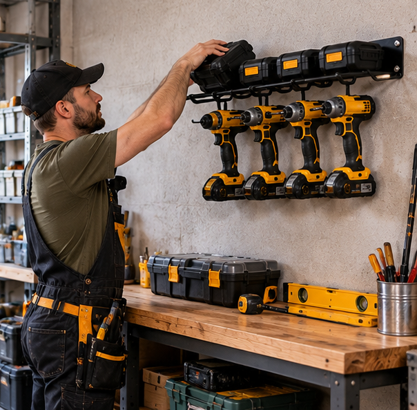 Wall-Mounted Power Tool Rack – Metal Electric Drill Storage Shelf for Garage, Workshop and Organized Tool Storage