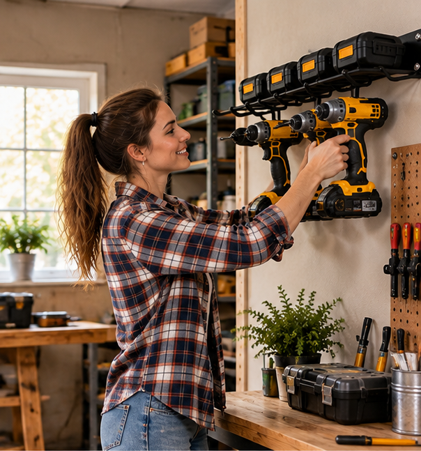 Wall-Mounted Power Tool Rack – Metal Electric Drill Storage Shelf for Garage, Workshop and Organized Tool Storage