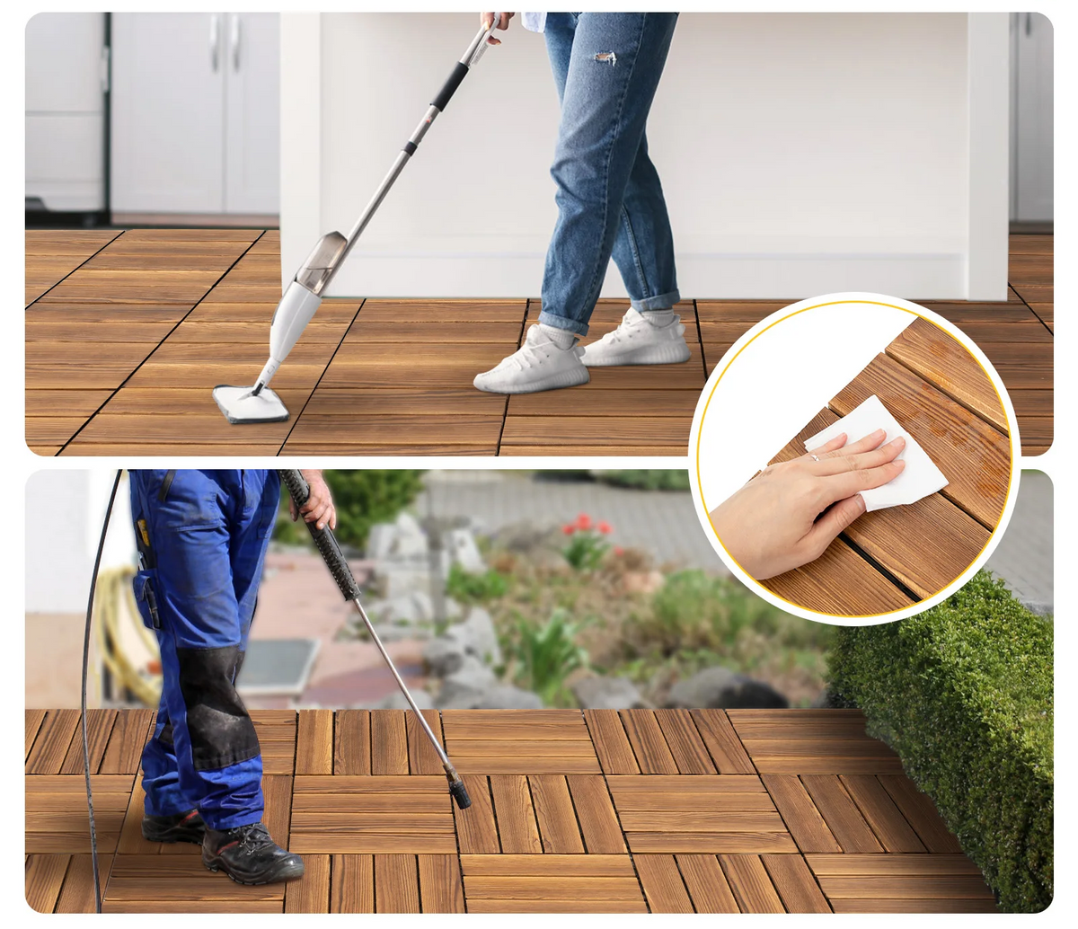 Interlocking Wood Flooring Tiles – 36-Pack 30x30cm DIY Floor Renovation System for Indoor/Outdoor Areas, Easy Click-Lock, Durable, Stylish Deck or Patio Upgrade
