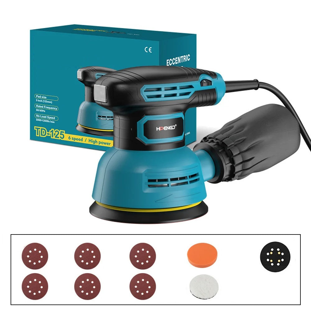Electric Orbital Sander – 300W 6 Speed 125mm Polisher for Wood Metal Wall Sanding and Car Detailing