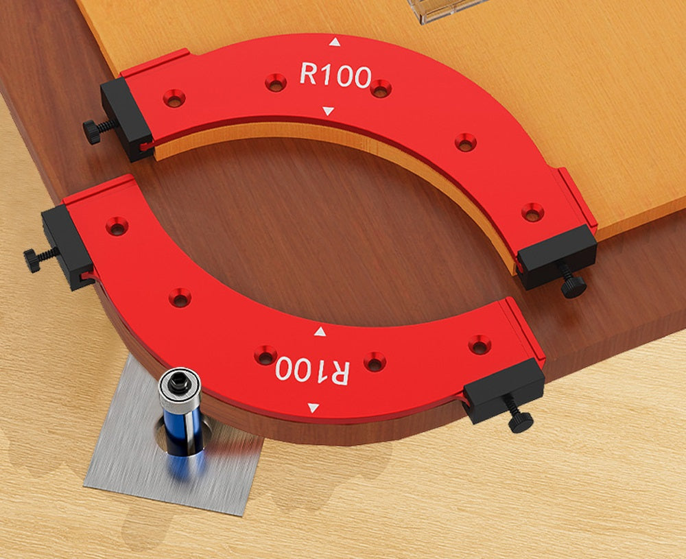 Woodworking Router Radius Template Jig – R100 to R300 Arc Angle Positioning Guide Reusable Corner Tool