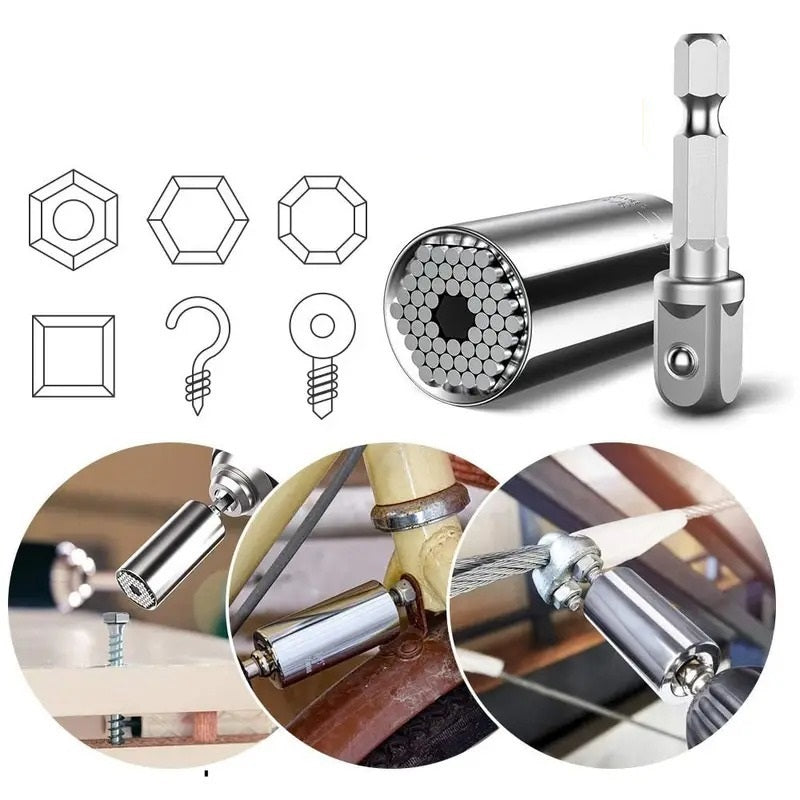 Universal Socket Wrench Adapter Set – 7-19mm Power Drill Magic Grip Multi Tool for Nuts Bolts Repair
