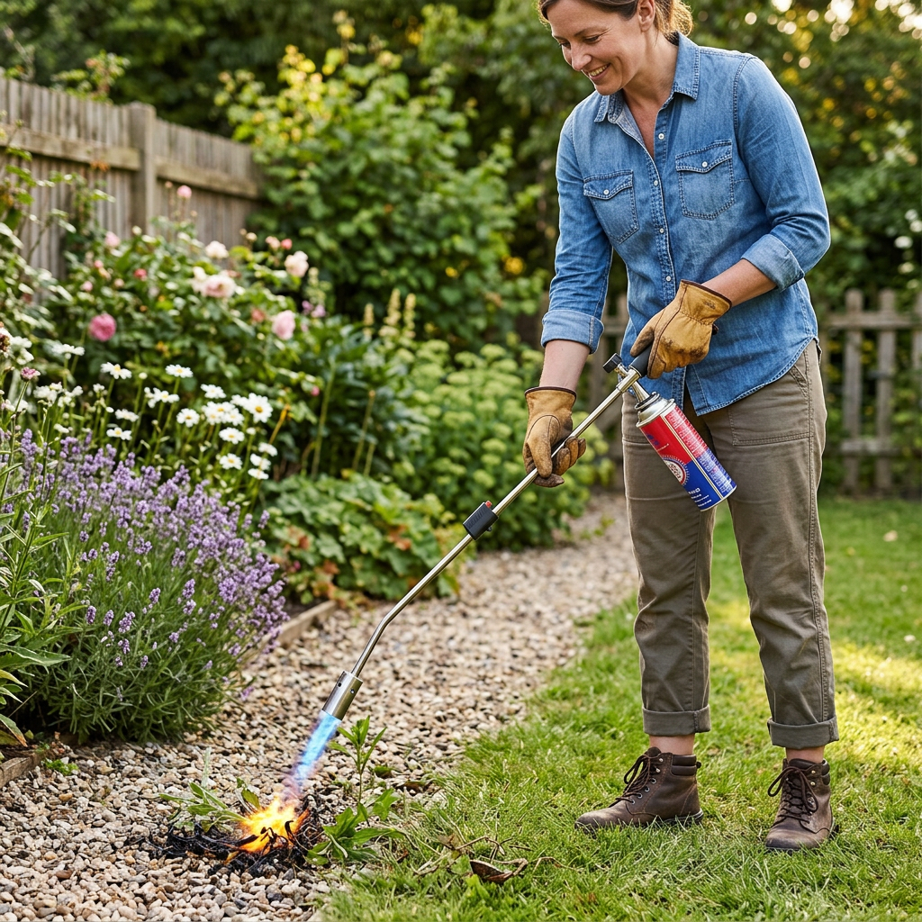 Long-Handle Garden Weed Torch – Adjustable Flame Burner with One-Touch Ignition for Outdoor Weed Control, Gas Canister Not Included