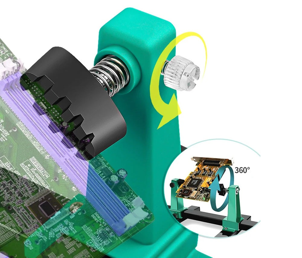 Adjustable PCB Holder 360° Rotation – Printed Circuit Board Soldering Clamp Stand Repair Tool 0-200/300MM