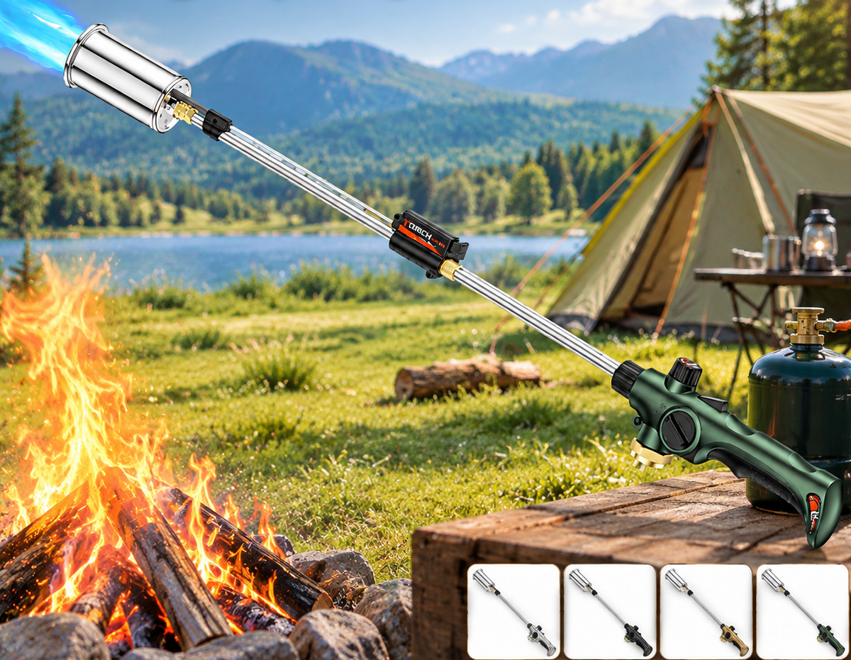 Long-Handle Garden Weed Torch – Adjustable Flame Burner with One-Touch Ignition for Outdoor Weed Control, Gas Canister Not Included