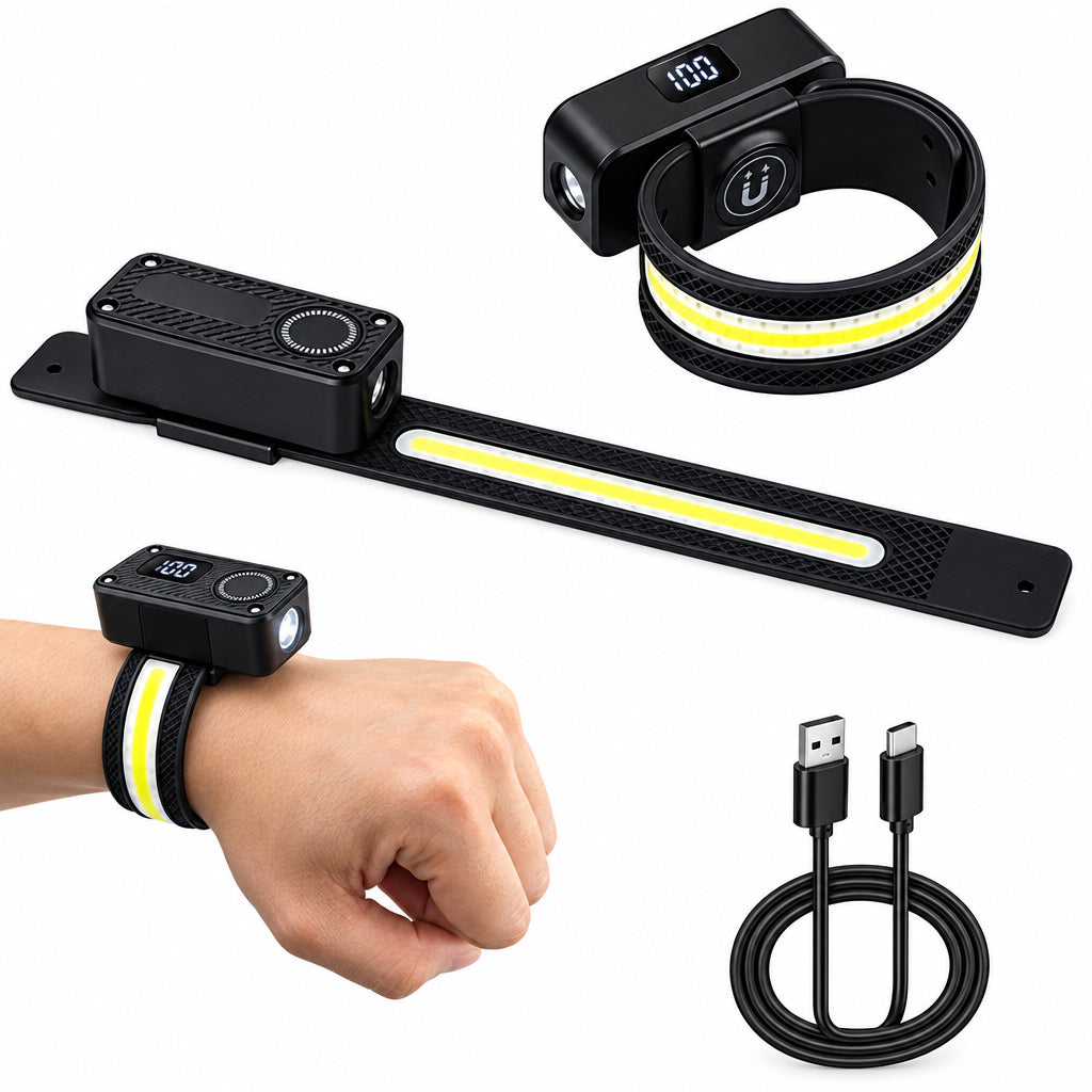 USB-C Rechargeable Running Wrist Light – Bright COB LED Motion-Sensor Wearable Lamp with Magnetic Design for Jogging and Outdoor Visibility