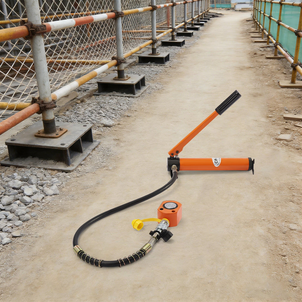 Hydraulic Ram Cylinder Jack – 10T Low-Profile Single-Acting Mini Porta Power Ram with CP-180 Hand Pump for Machinery and Shipbuilding Repairs